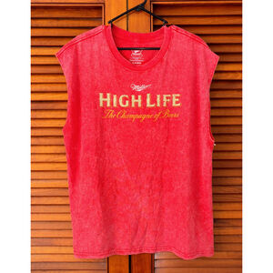 Miller High Life The Champagne of Beers Red Sleeveless Graphic T-Shirt Size M